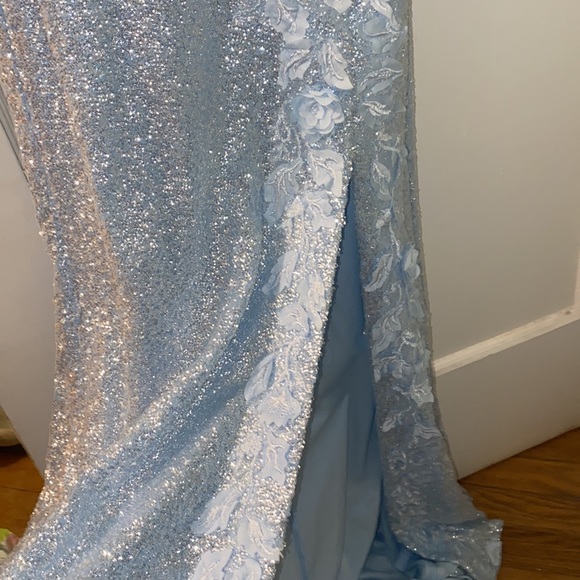 Sherri Hill Blue Lace/Floral Prom Dress - Picture 2 of 5